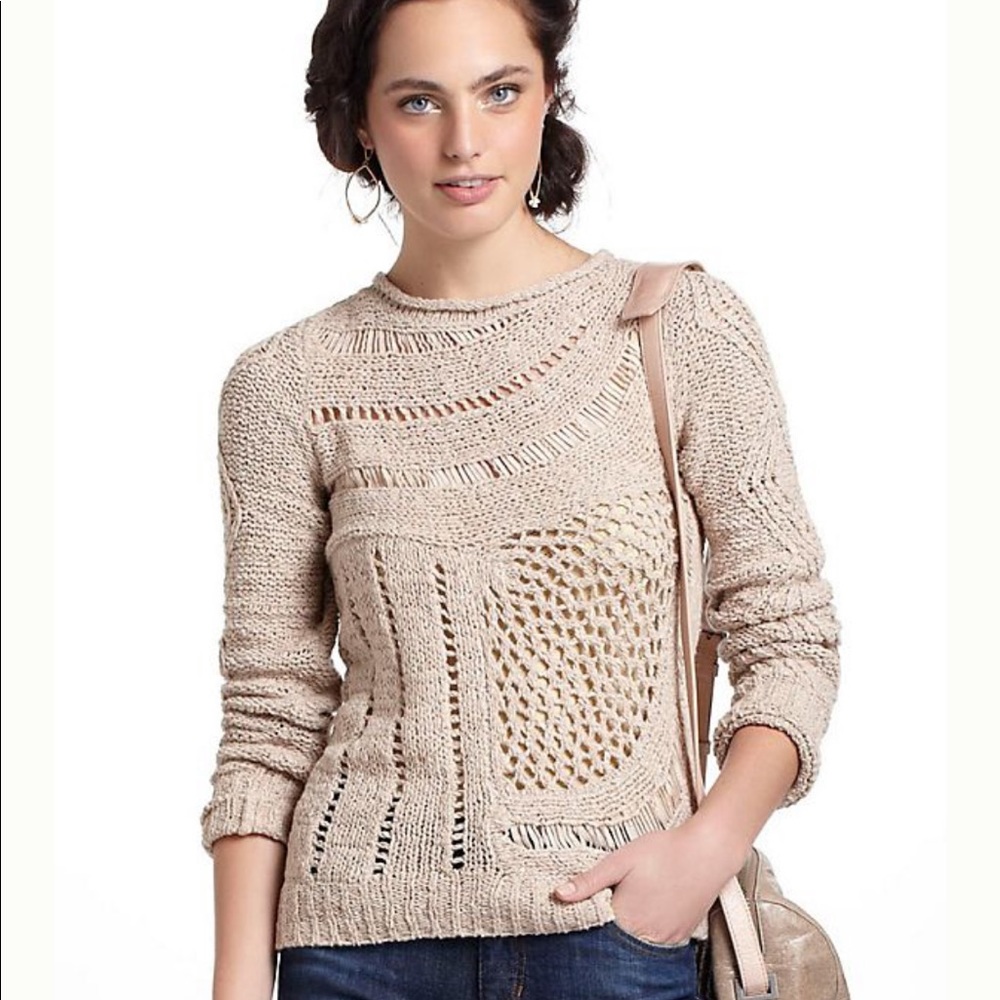 Anthropologie Moth Slanted Openwork Pullover Large